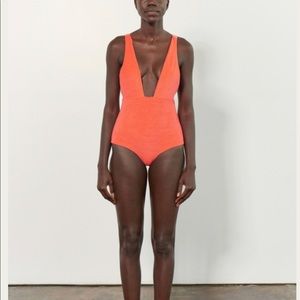 Mara Hoffman Audrey Terry Coral one piece swimsuit.